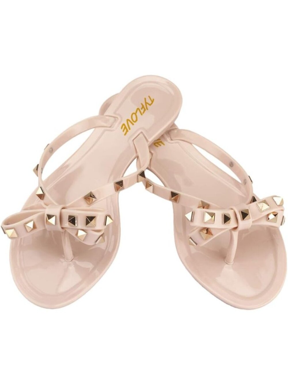 🆕Women's Cream Rivet Flip Flops Studded Thong Sandals with Bow Flat Beach